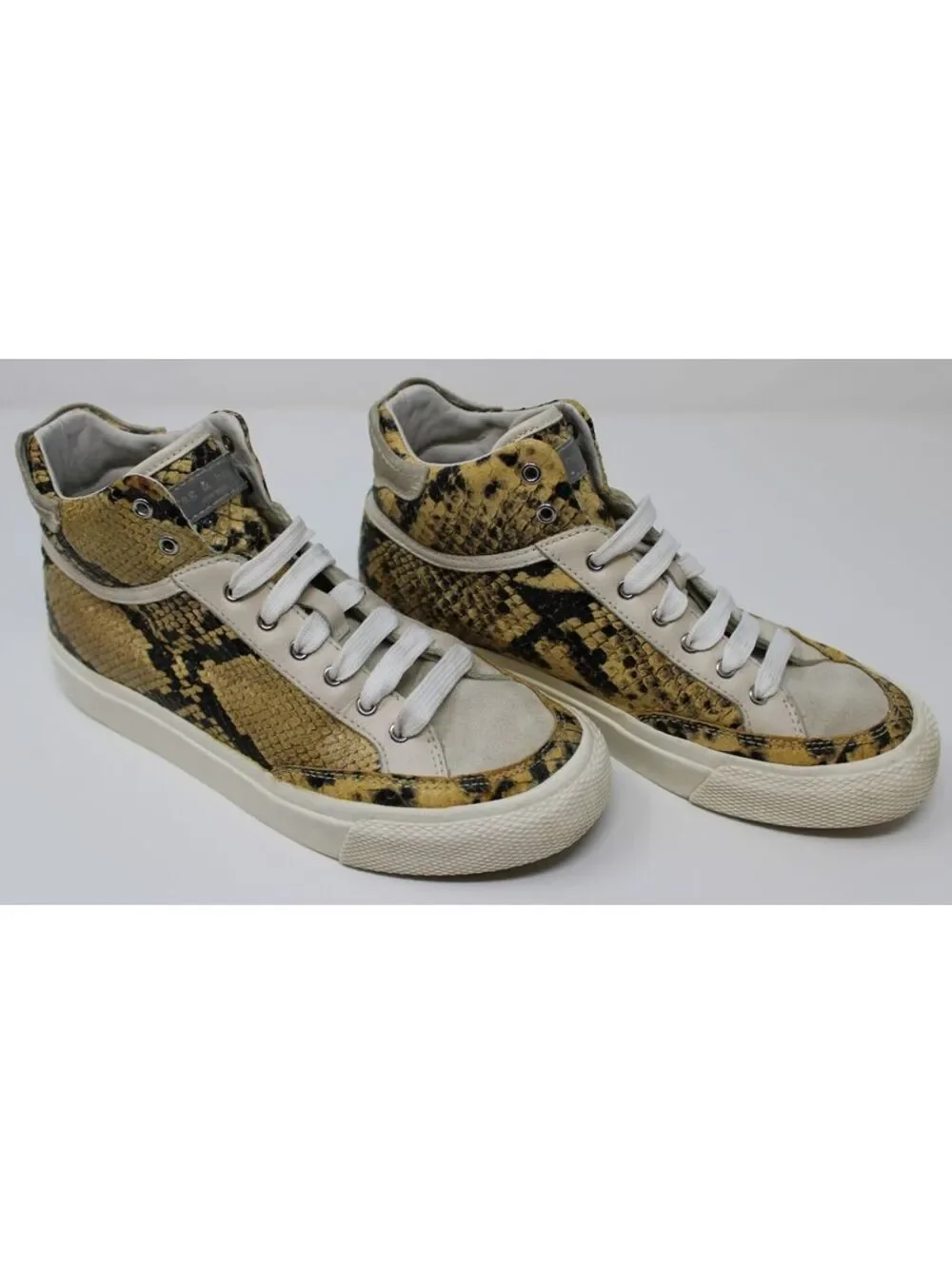 Rag & Bone Snakeskin Embossed High Top Sneakers Yellow/Black Suede Sz 37.5 / 7